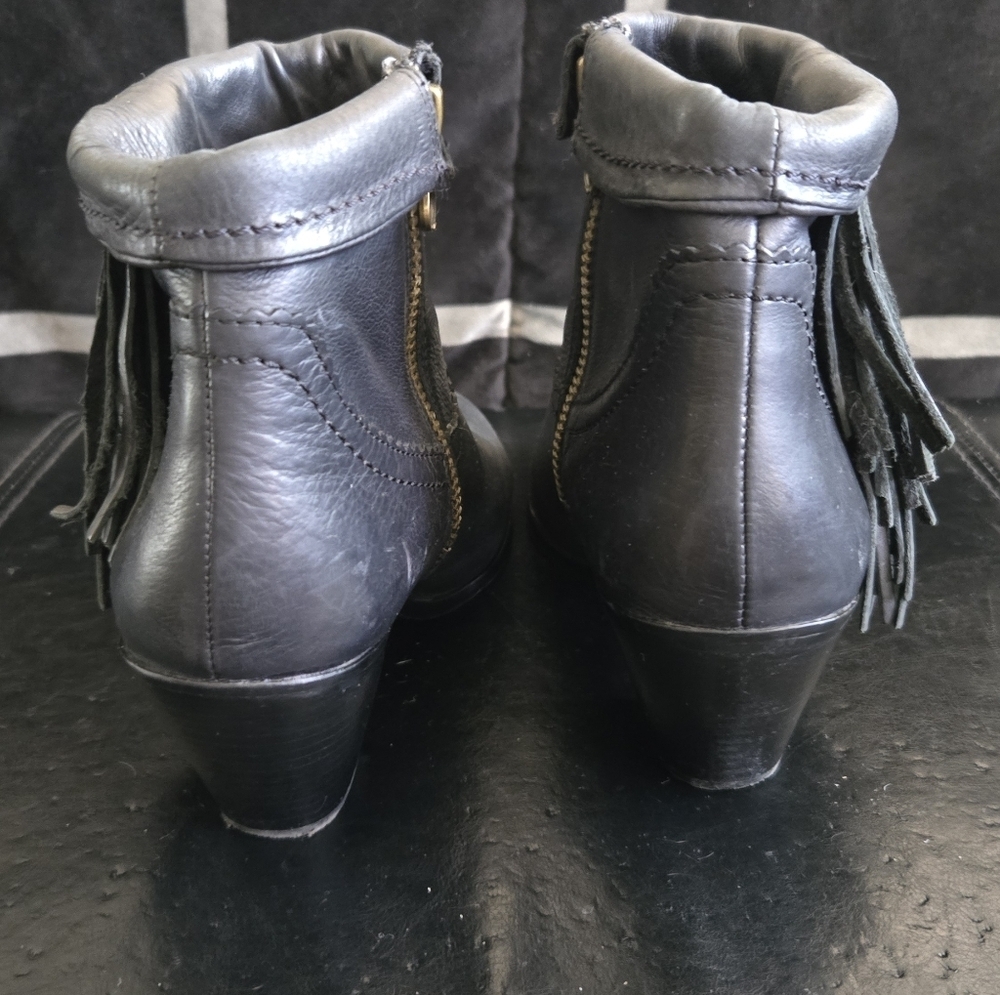 Sam Edelman Black Leather Ankle Booties with Fringe - Picture 5 of 8